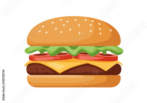 Cartoon Hamburger Illustration: Classic American Fast Food