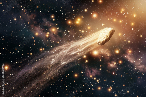 A large comet or asteroid flying in space 