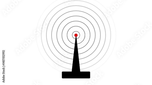 Radio waves signal tower connective network icon animation on a white background.