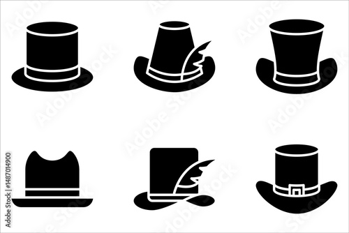 Top hat icon set. Gentleman symbol on white background