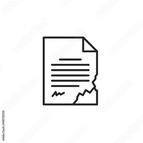 Torn paper with printed lines and jagged edges in black outline  