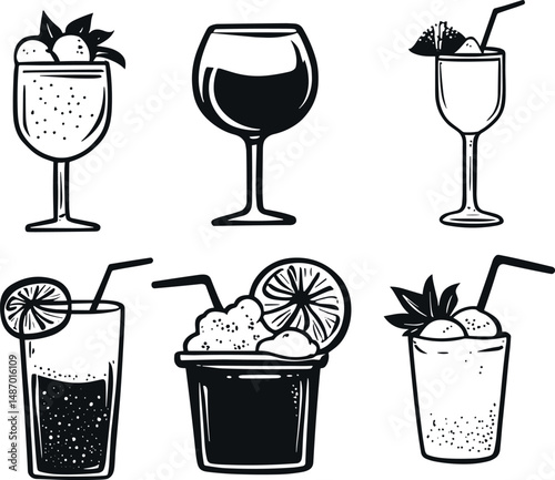 Illustration of various drinks isolated on a white background