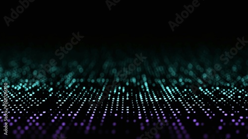 Abstract background with glowing particles in shades of blue and purple.