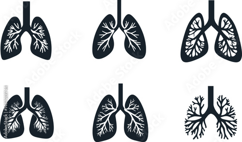 Set of lung icons isolated on a white background