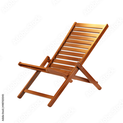 Minimalist Reclining Wooden Beach Chair with a Comp Isolated on Transparent Background