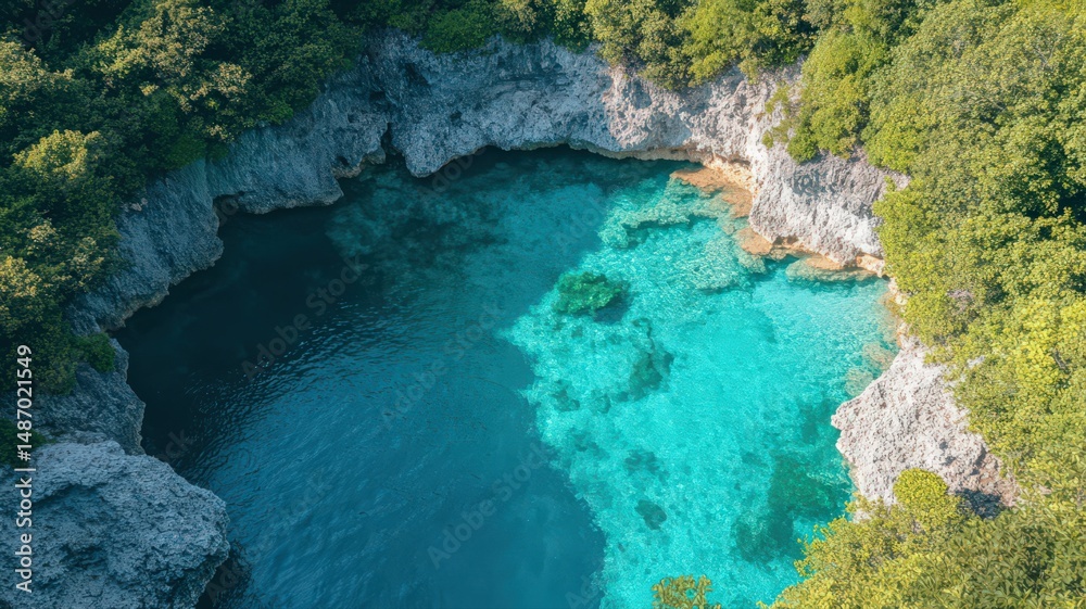 Naklejka premium Aerial View of a Circular Tropical Island Lagoon