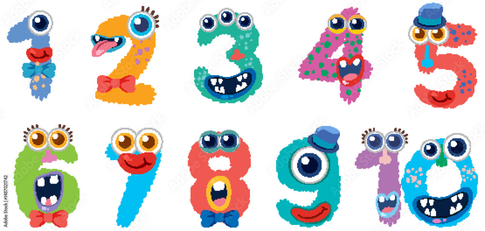 Obraz premium Colorful Monster Numbers Vector Illustration