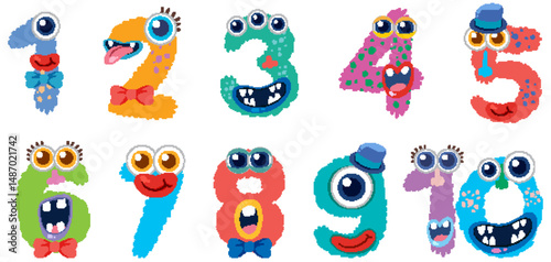 Colorful Monster Numbers Vector Illustration