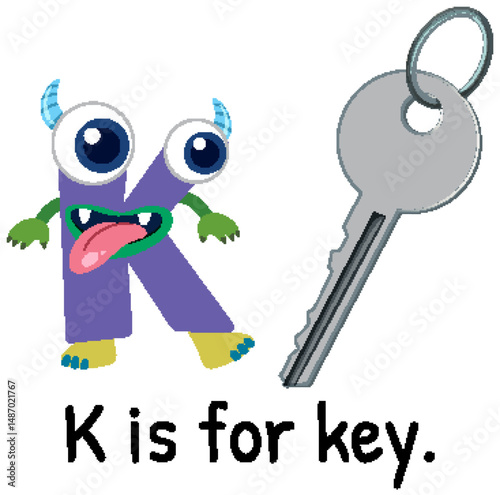 Playful Alphabet Monster with Key Illustration