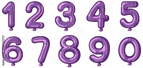 Purple Balloon Numbers Vector Illustration