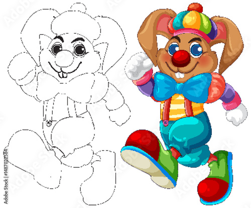 Colorful Cartoon Clown Rabbit Illustration