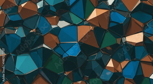Mosaic Geometric Forms: A kaleidoscopic composition of geometric fragments evokes a captivating blend of contemporary design and abstract expression