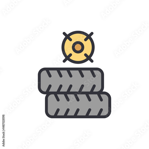 Iconic Illustration Of Two Tires Stacked Together With Golden Bullseye