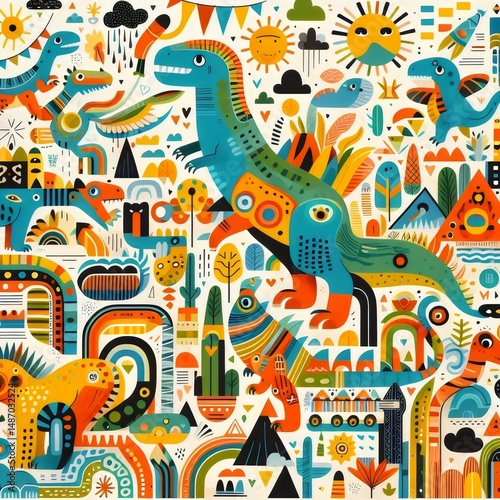 Dino Festín: Aventuras de Color y Fantasía