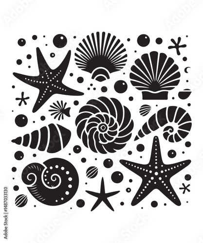 Starfish silhouettes vector illustration, isolated on a white background.