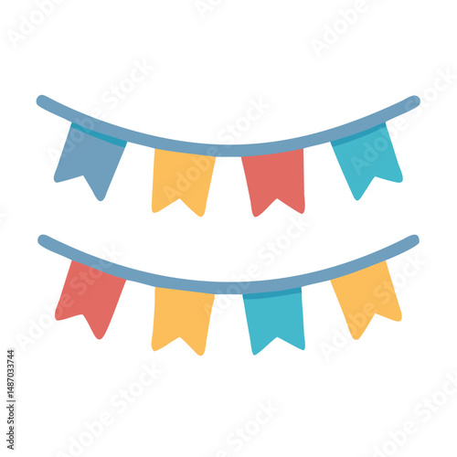 Festive bunting flags for party decorations on black background