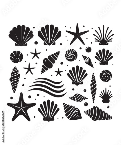 Starfish silhouettes vector illustration, isolated on a white background.