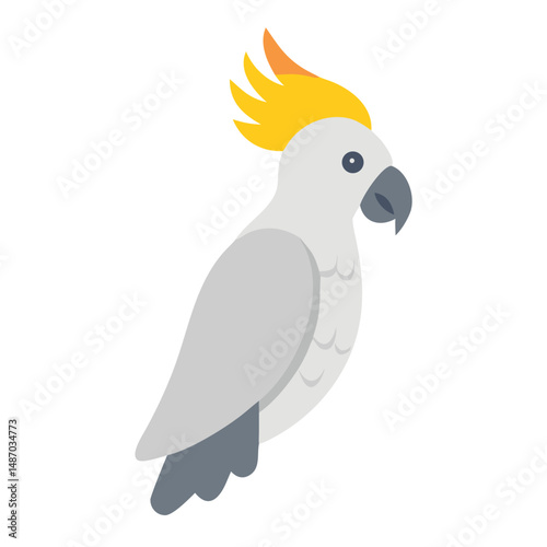 Isolated cockatoo illustration with yellow crest on black background