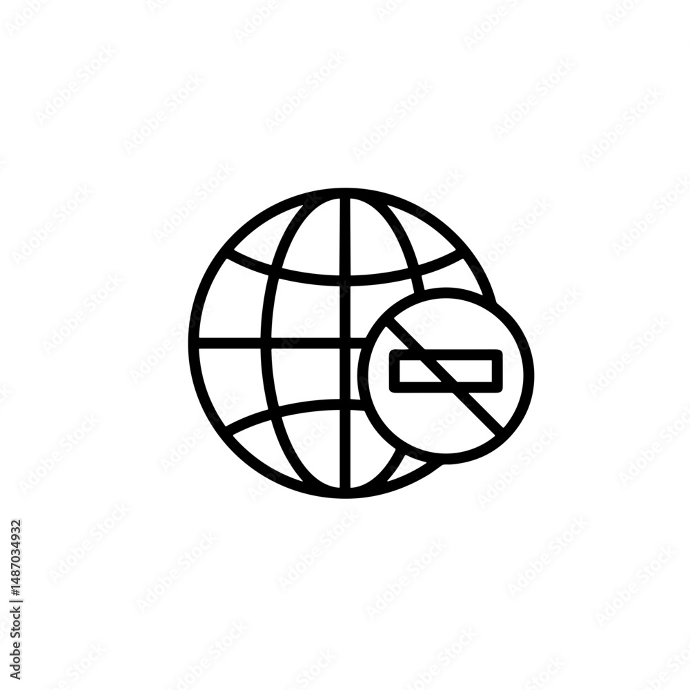 Global network symbol with prohibited sign in minimalist style Global network symbol with prohibited sign in minimalist style