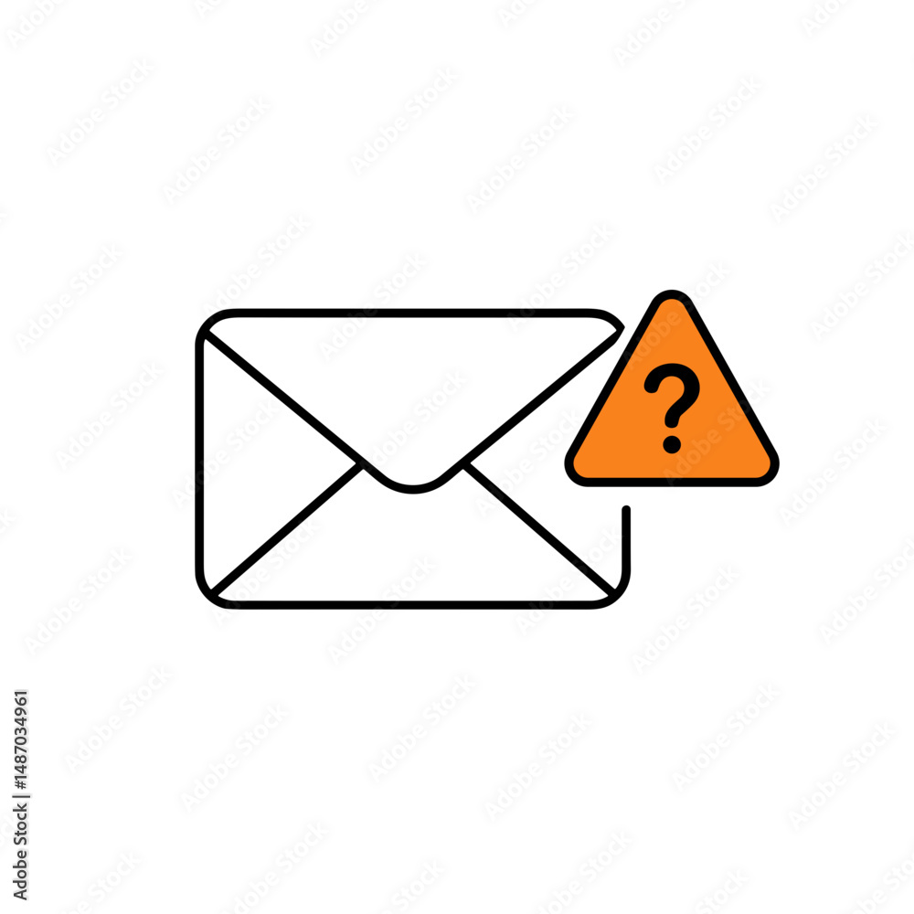Email envelope with warning triangle and question mark icon Email envelope with warning triangle and question mark icon
