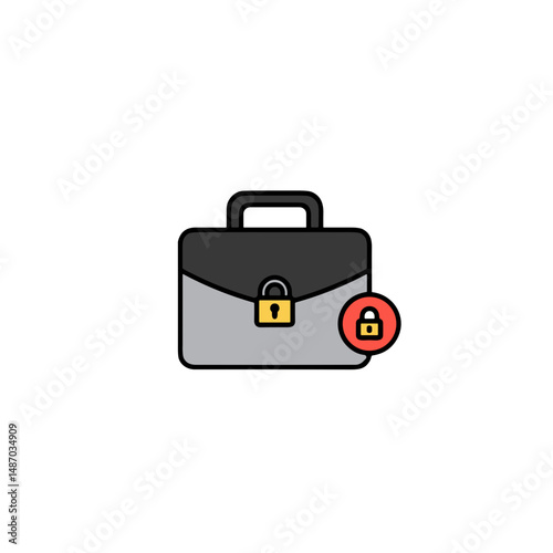 Secure briefcase with padlock icon in flat design style  