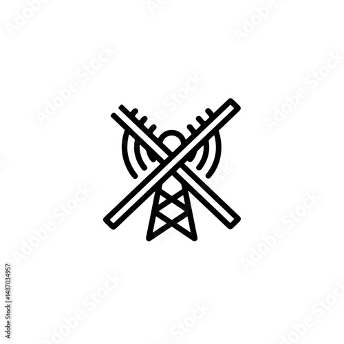 Wireless communication tower icon with crossed signals  