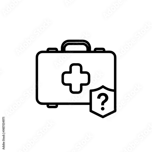 Medical first aid kit with shield and question mark icon  