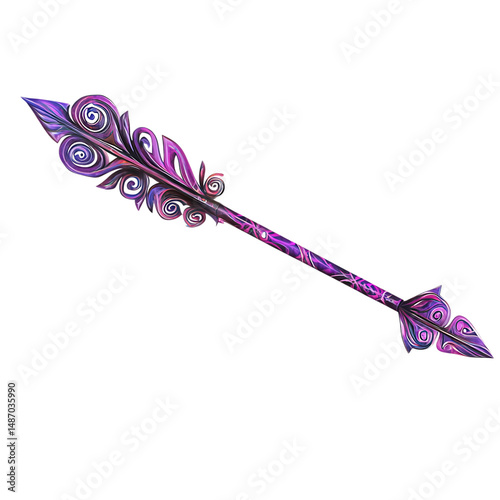 Artistic Arrow with Creative Design in Vibrant Purple Isolated on Transparent Background