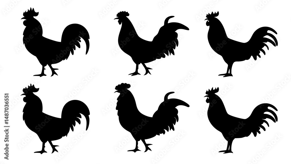 Fototapeta premium set of rooster different pose silhouette vector
