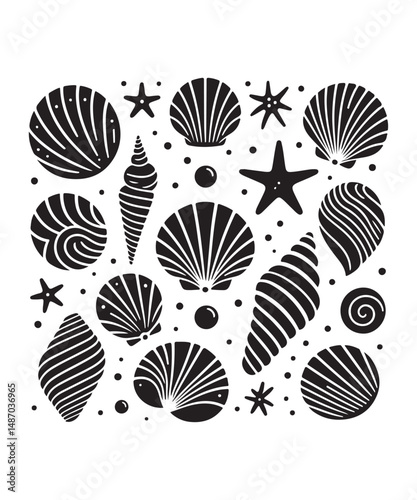Starfish silhouettes vector illustration, isolated on a white background.