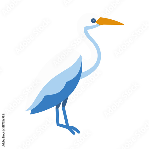 Elegant white heron with vibrant beak on black background
