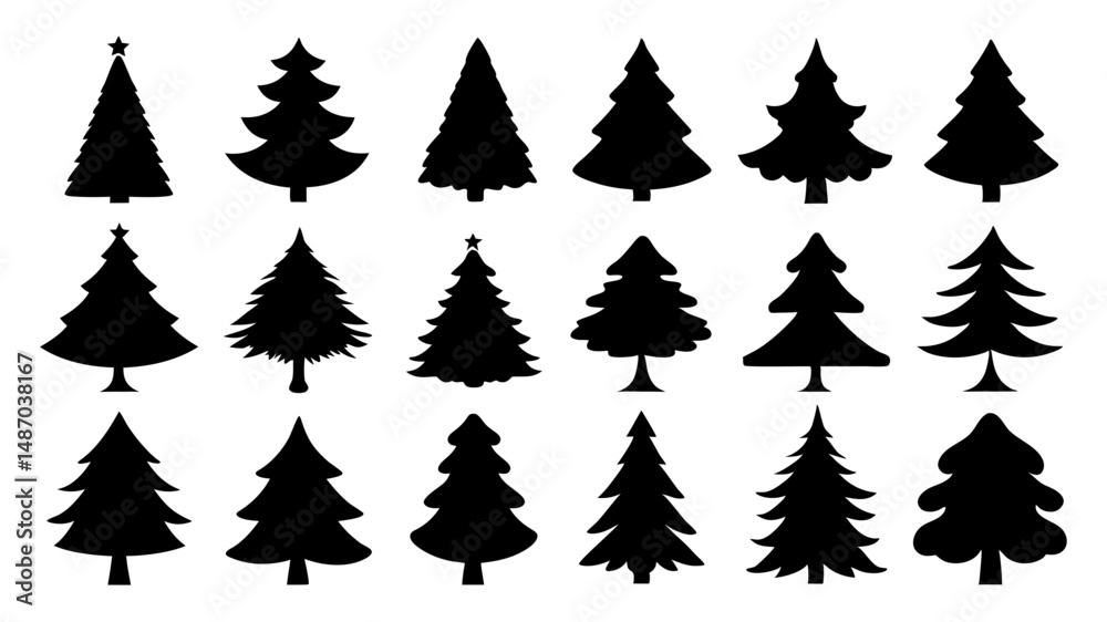 Obraz premium set of xmas tree silhouette vector on tranparent background