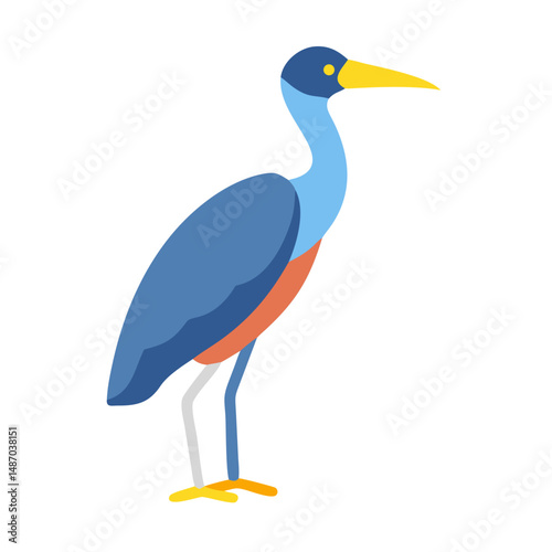 Flat vector graphic of a blue heron illustration