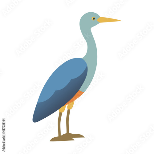 Stylized blue heron illustration against a black background