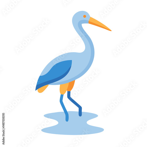 Stylized Heron in Water Flat Vector Illustration on Black