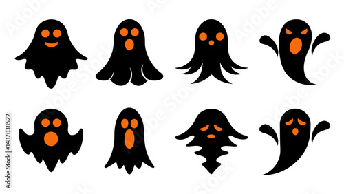 set of halloween ghost vector on tranparent background