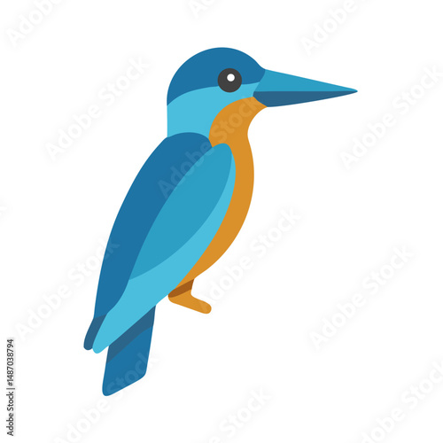 Blue and Orange Kingfisher Illustration on a Black Background