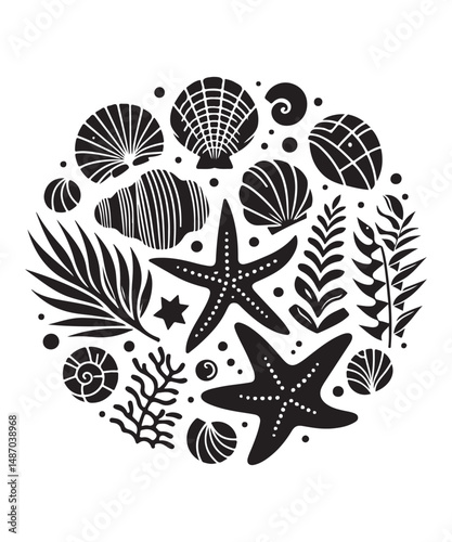 Starfish silhouettes vector illustration, isolated on a white background.