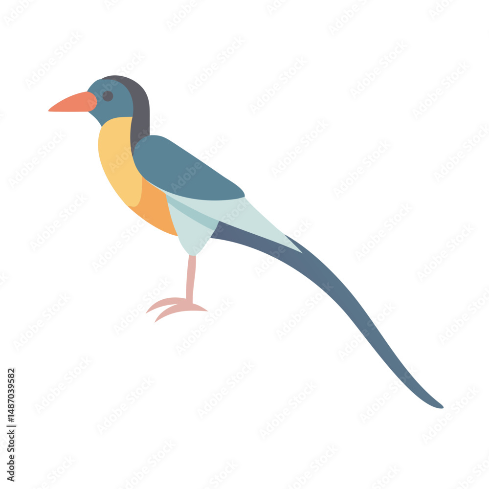 Fototapeta premium Stylized Bird Illustration with Geometric Shapes and Long Tail