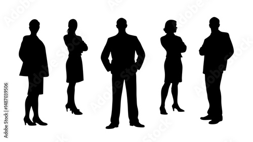 set of a group of standing business people