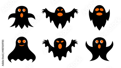 set of halloween ghost vector on tranparent background