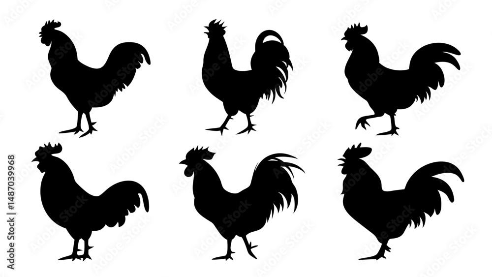 Fototapeta premium set of rooster different pose silhouette vector