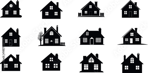 Collection of house silhouettes isolated on a white background