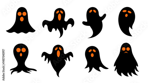 set of halloween ghost vector on tranparent background