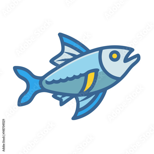 Stylized blue fish graphic illustration on isolated black background