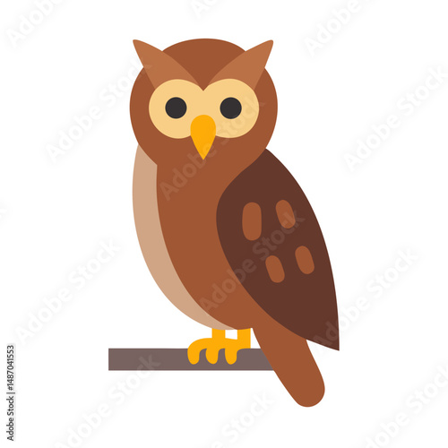 Stylized owl illustration perching on a branch, flat design