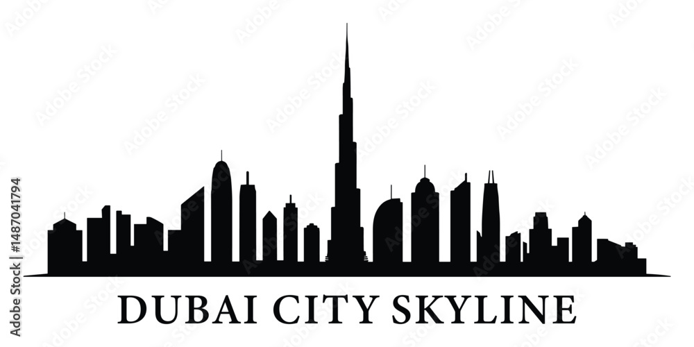 Naklejka premium Silhouette of the Dubai City skyline vector art