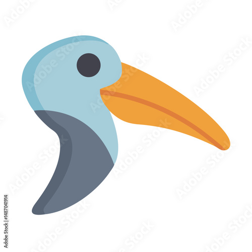 Stylized flat vector illustration of pelican head against black