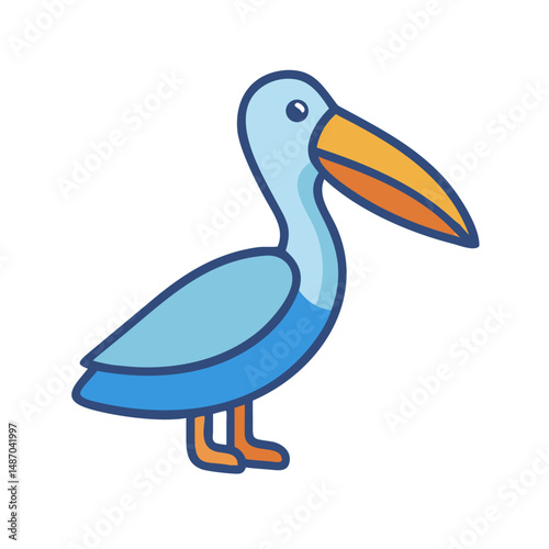 Cute stylized pelican illustration on solid black background design