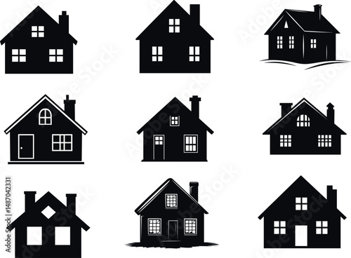 Collection of house silhouettes isolated on a white background
